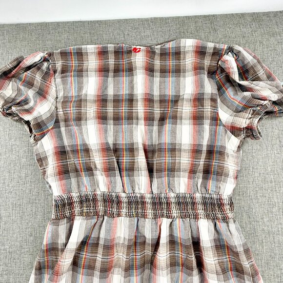 Billabong Vintage Plaid Dress Lined Low V-Neck Short Sleeve 100% Cotton Large - Picture 12 of 14